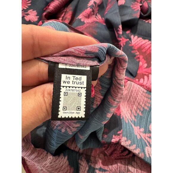 Ted Baker London Women's Floral Blouse Size 0 Multicolor Long Sleeve Tie Neck - Picture 11 of 16
